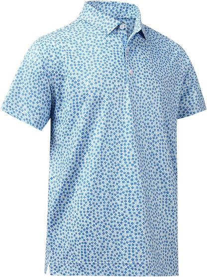 Deolax Golf Polo Performance Dry Fit - Azul Flores Blancas