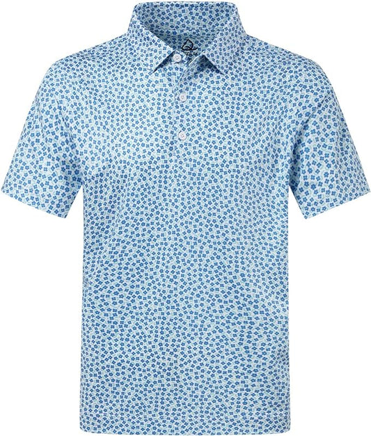 Deolax Golf Polo Performance Dry Fit - Azul Flores Blancas