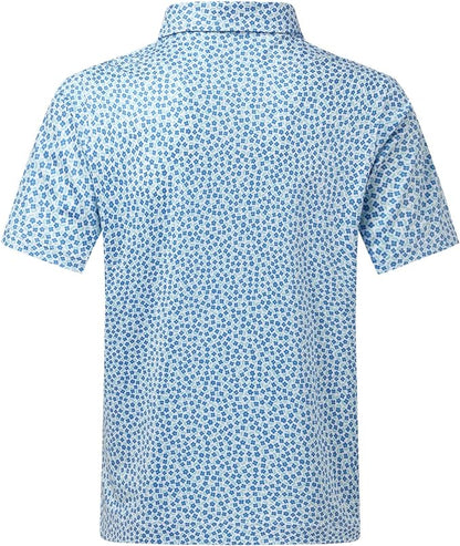 Deolax Golf Polo Performance Dry Fit - Azul Flores Blancas